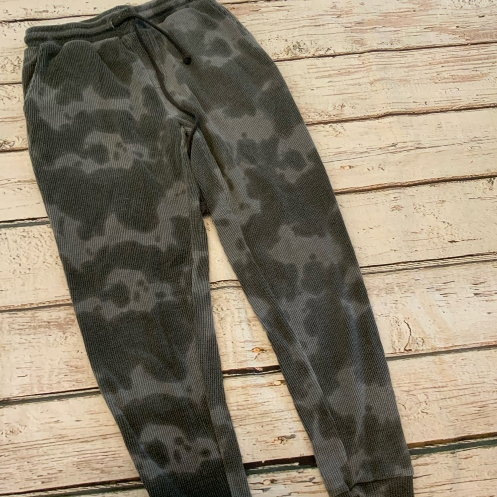 RDI Gray Tie Dye Waffle Knit Joggers Mens Small Drawstring Thermal Pants Tapered